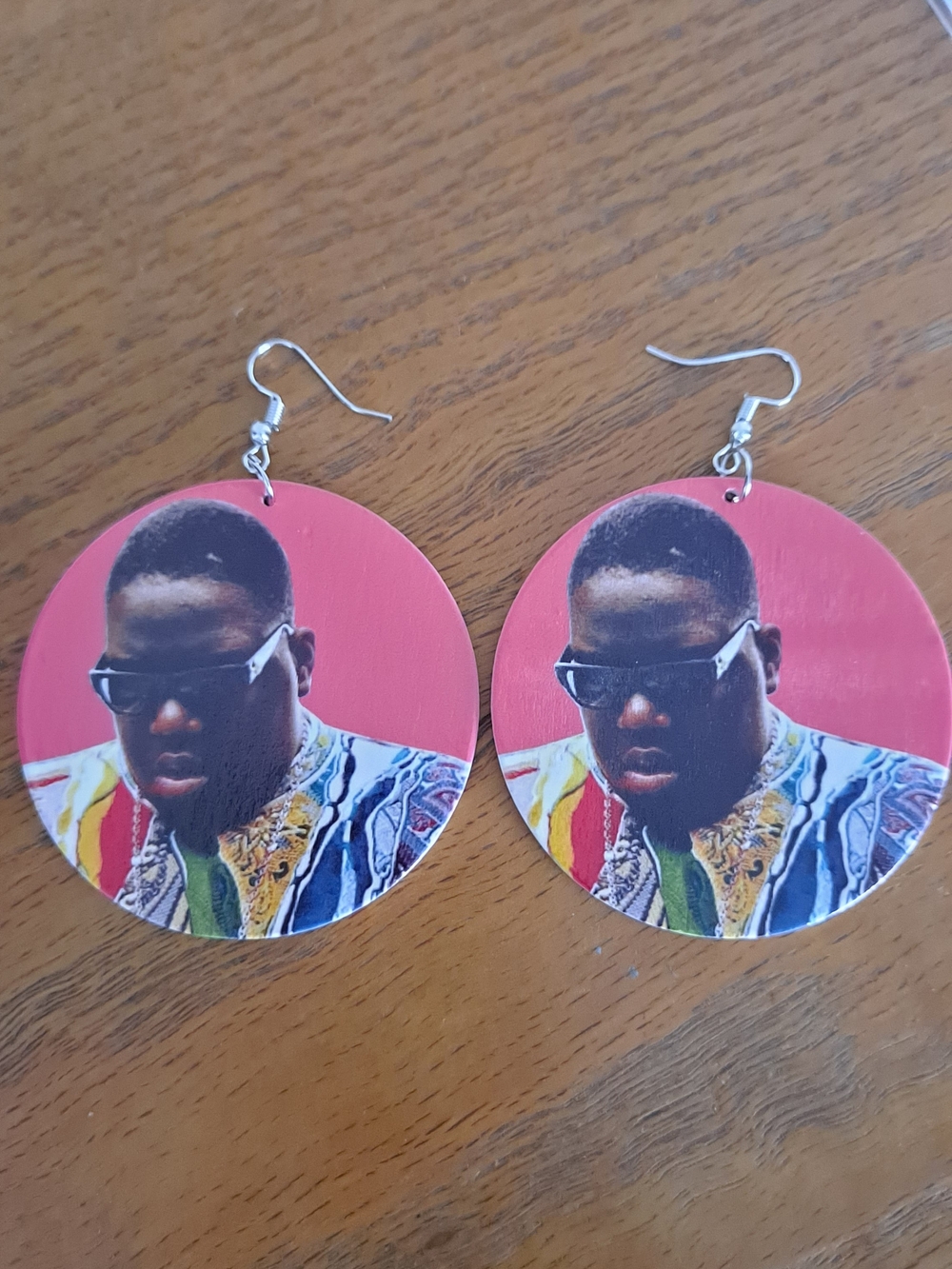 Round Pink Statement Earrings with Colorful Pattern